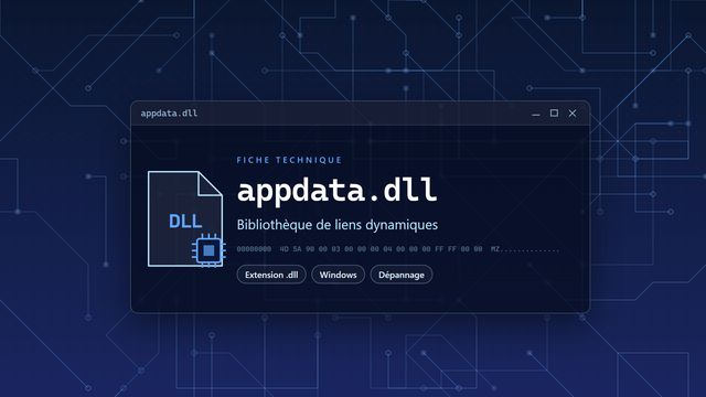 Erreur appdata.dll : causes et solutions Visuel technique du fichier appdata.dll, bibliothèque de liens dynamiques de Windows