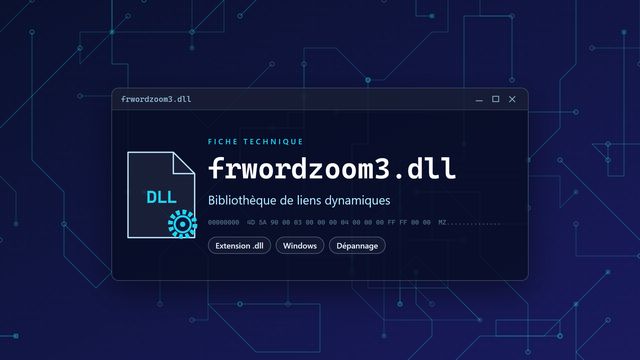 Erreur frwordzoom3.dll : causes et solutions Visuel technique du fichier frwordzoom3.dll, bibliothèque de liens dynamiques de Windows