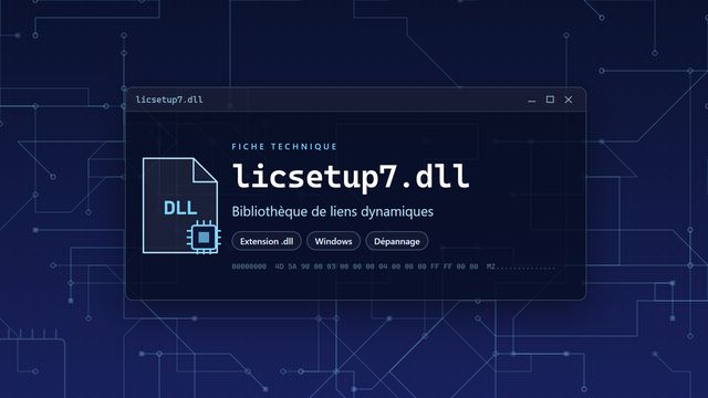 Erreur licsetup7.dll : causes et solutions Visuel technique du fichier licsetup7.dll, bibliothèque de liens dynamiques de Windows
