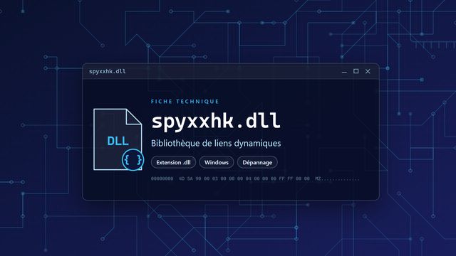 Erreur spyxxhk.dll : causes et solutions Visuel technique du fichier spyxxhk.dll, bibliothèque de liens dynamiques de Windows